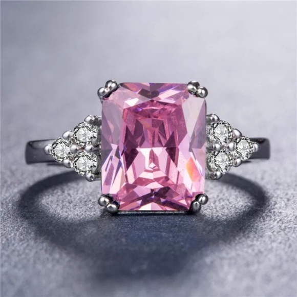 925sterling silver princess cut pink sapphire ring - Picture 2 of 5